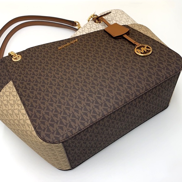 MICHAEL KORS LARGE X CHAIN SHOULDER TOTE BAG LUGGAGE / BROWN MULTI COLOR - Picture 8 of 16